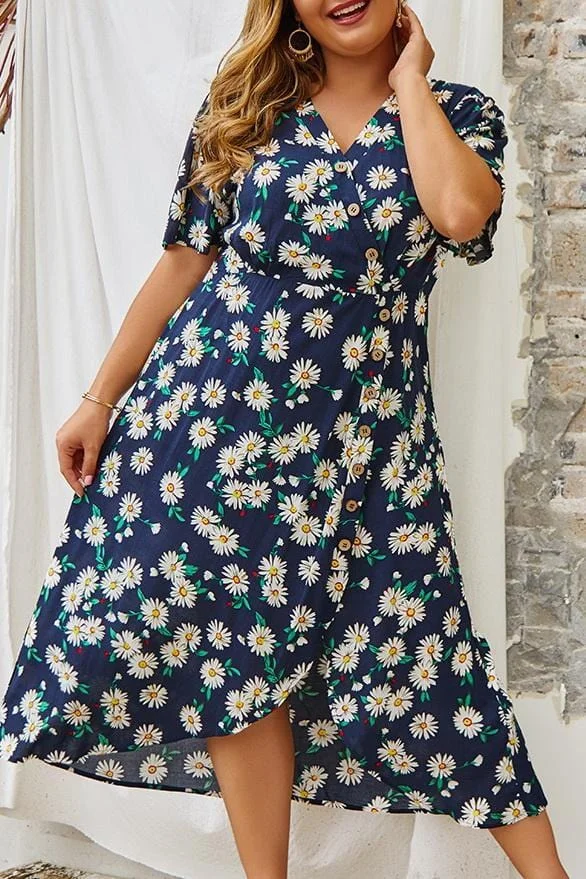 Fashion Large Size Flower Print Dress