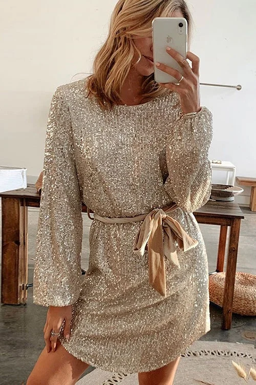 Let's Shinning Puff Sleeve Sequin Dress