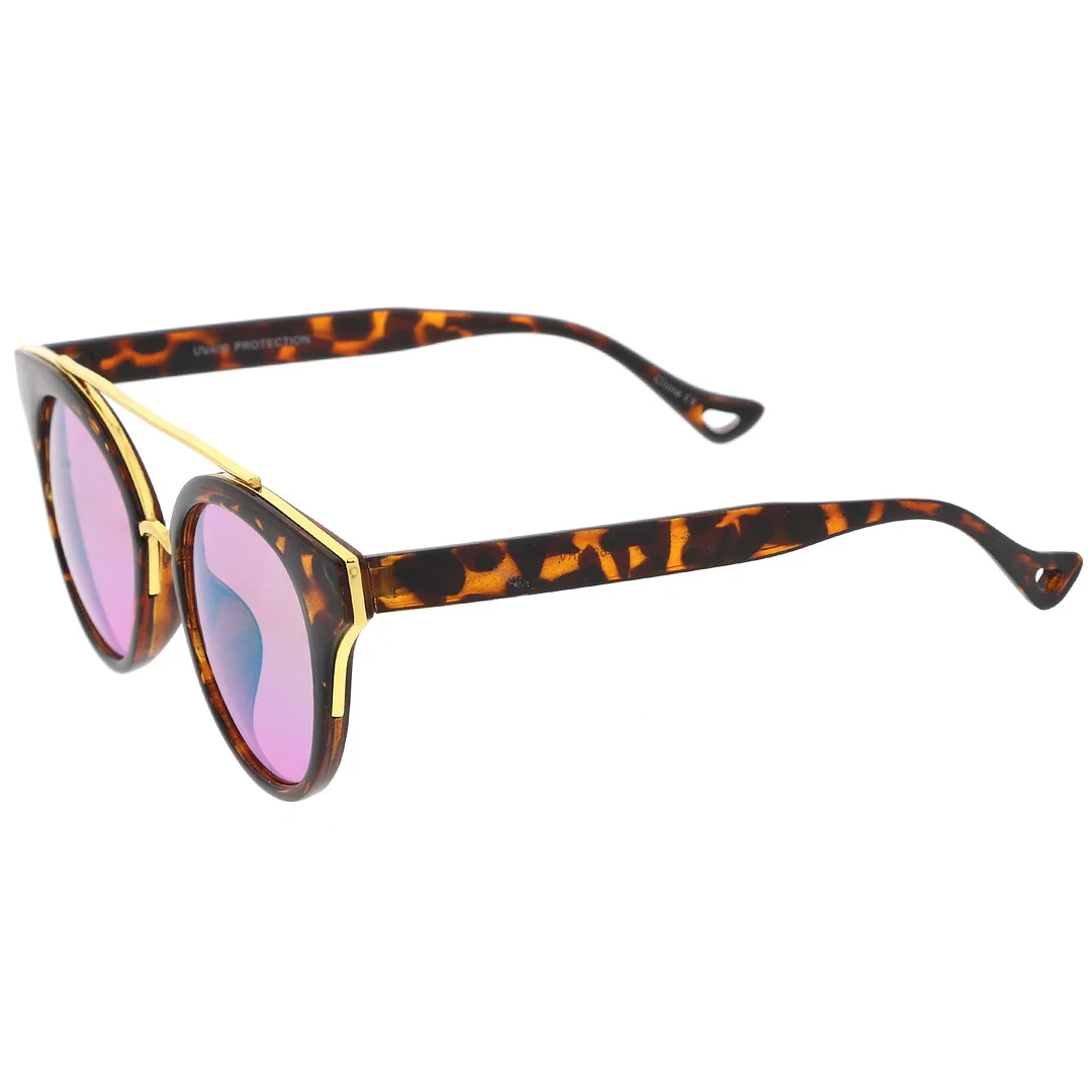 Double Nose Bridge Round Colored Mirror Lens Cat Eye glasses 51mm