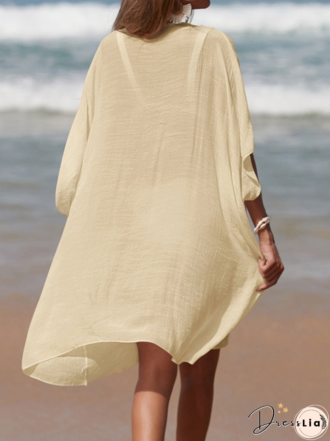 Cutout V-Neck Three-Quarter Sleeve Cover Up