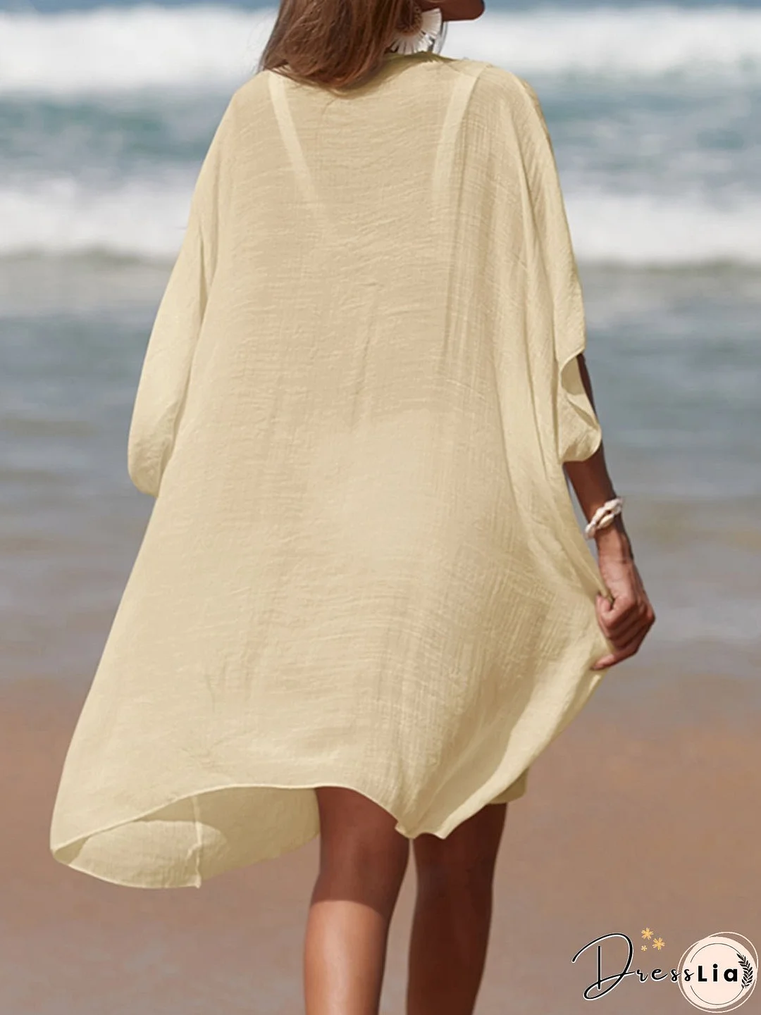 Cutout V-Neck Three-Quarter Sleeve Cover Up