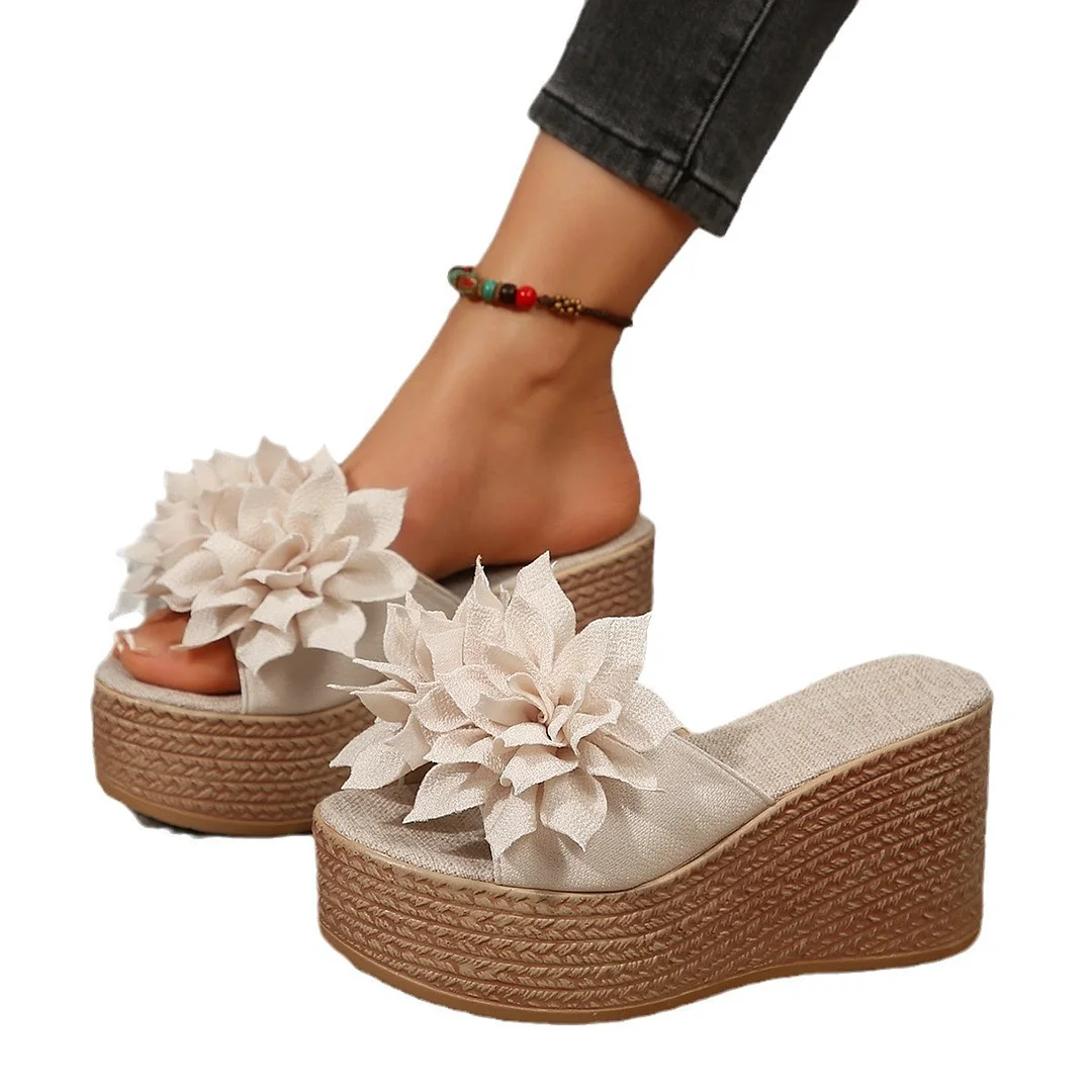 Breakj Breakj New Thick-Soled Slippers Women's Shoes Large-Size One-Size-Type Flower Waterproof Table Thick-Soled Slippers