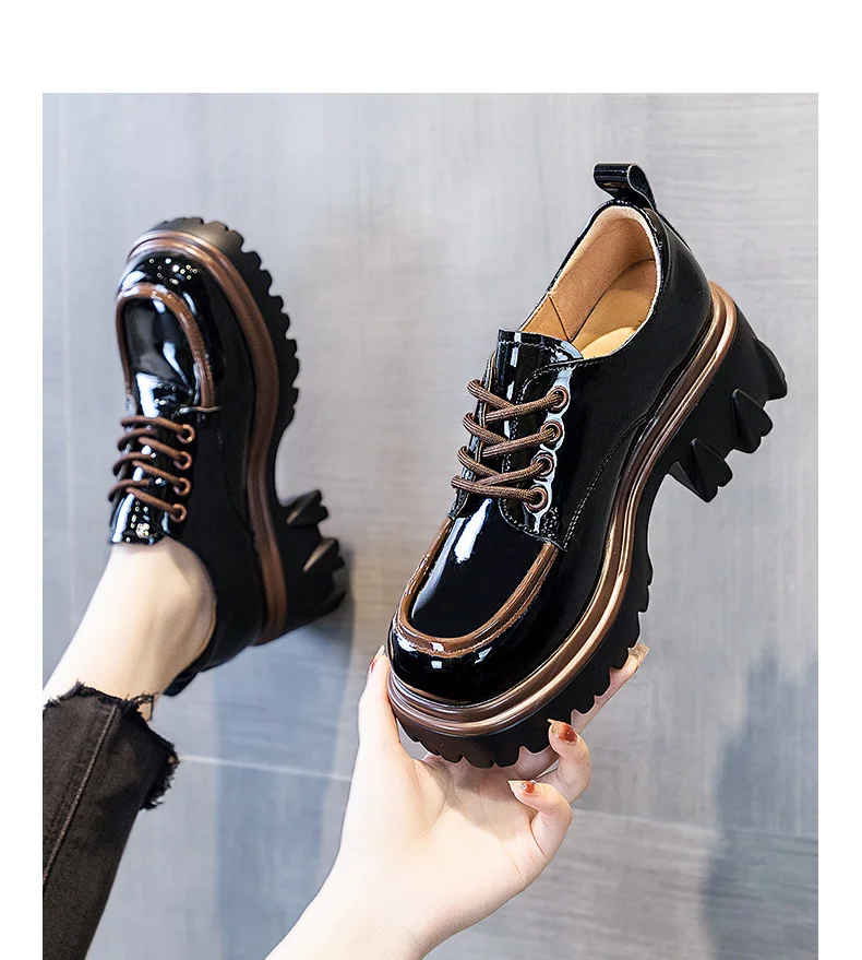 Yyvonne Small Leather Shoes Female English Wind 2025 New Autumn Color Fashion Coarse Heel Thick-Bottomed High-Le-Fulford Shoes