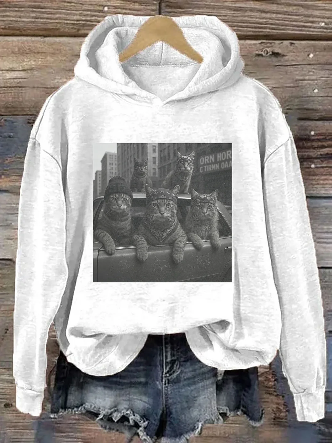 Funny Cat Gang Vintage Hoodie