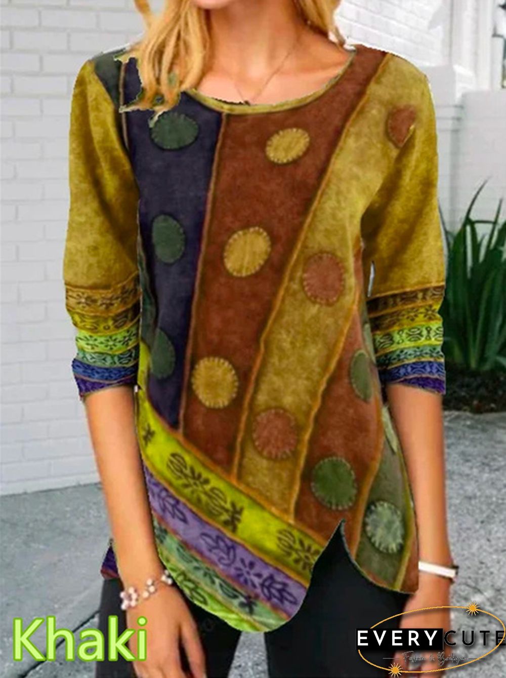 Autumn and Winter New Fashion Women's Printed Long-sleeved Round Neck Casual T-shirt Loose Plus Size Irregular Hem Top XS-5XL