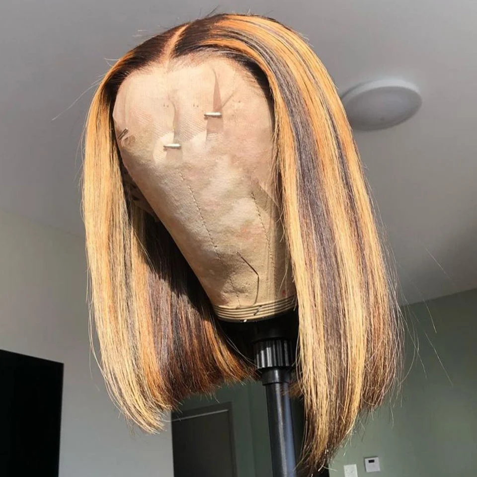 Piano Highlight Straight Bob Cut Full End Lace Frontal Wig