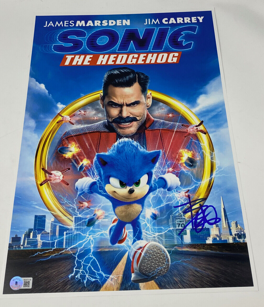 Ben Schwartz Signed Autograph Sonic The Hedgehog 12x18 Movie Poster Beckett COA