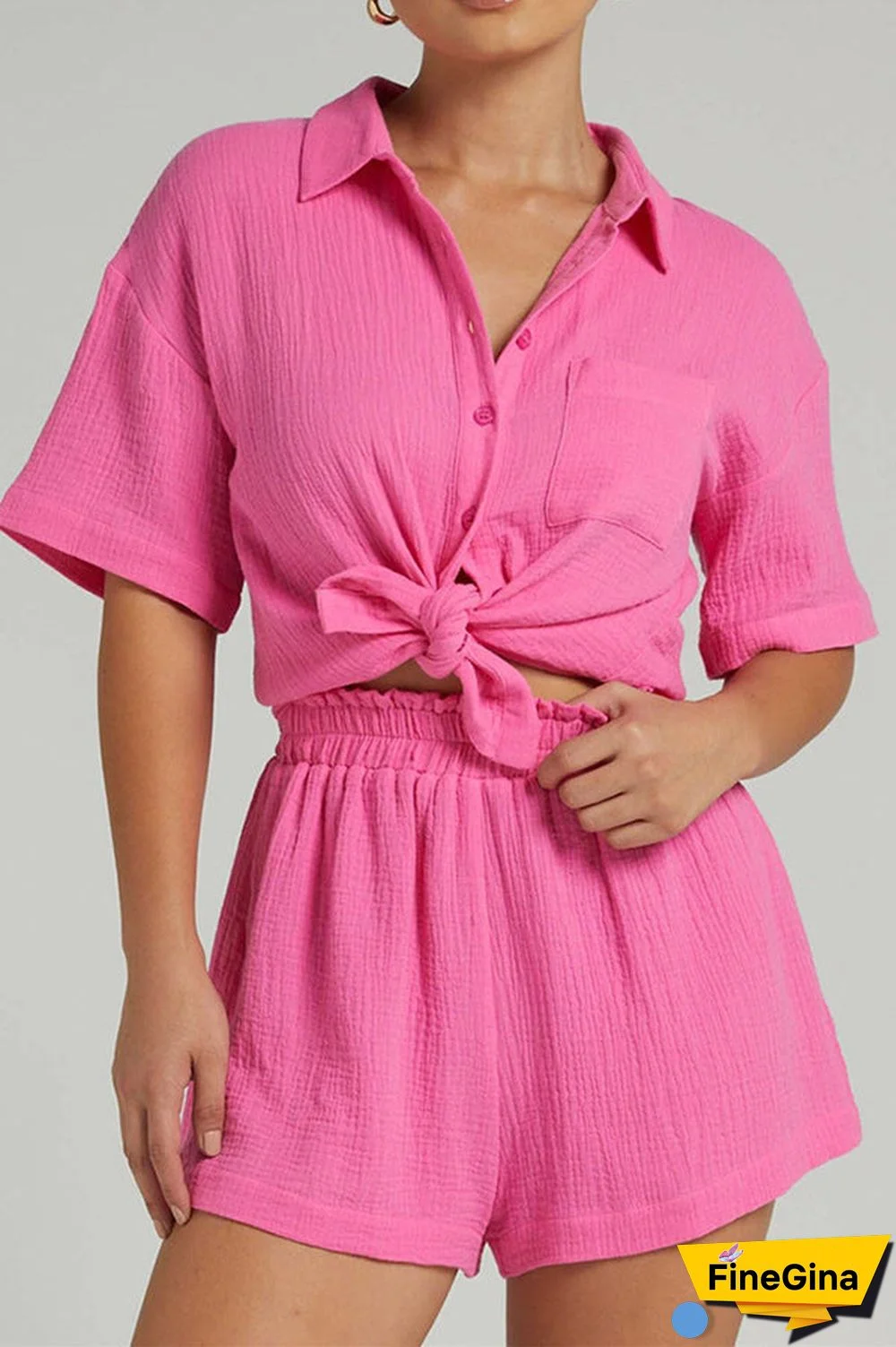 Button Half Sleeve Blouse Short Set