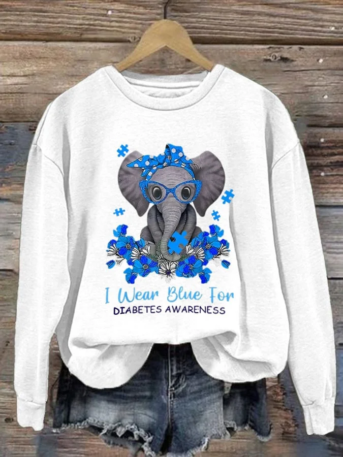 Women's I Wear Blue For Diabetes Awareness Print Sweatshirt socialshop