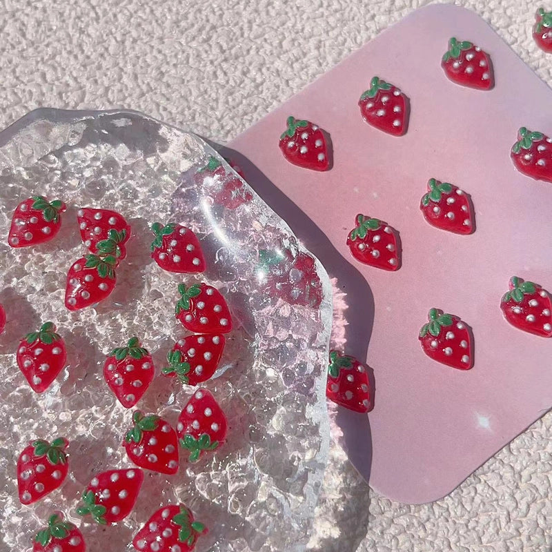 Sweet Minimalist Classic Style Strawberry Resin Nail Decoration Accessories 10 PCS/Package