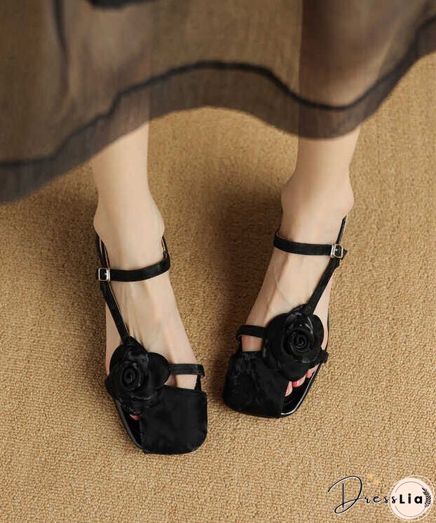 Simple Silk Hollow Out Flower Buckle Strap Chunky Sandals