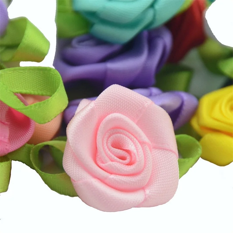 20PCS 3CM Satin Ribbon Artificial Silk Rose Flower Heads For Wedding Decoration Handmade DIY Gift Box Craft Scrapbooking
