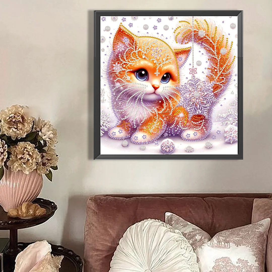 Snowflake Cat - Partial Special Shaped Drill Diamond Painting Kits (Canvas|30*30cm)