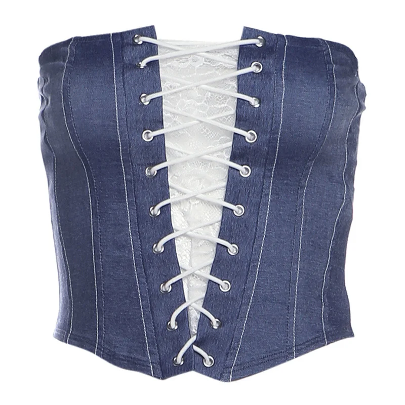 Zingj New Women's Fashion Lace Cross-Tie Design For Autumn Denim Vest