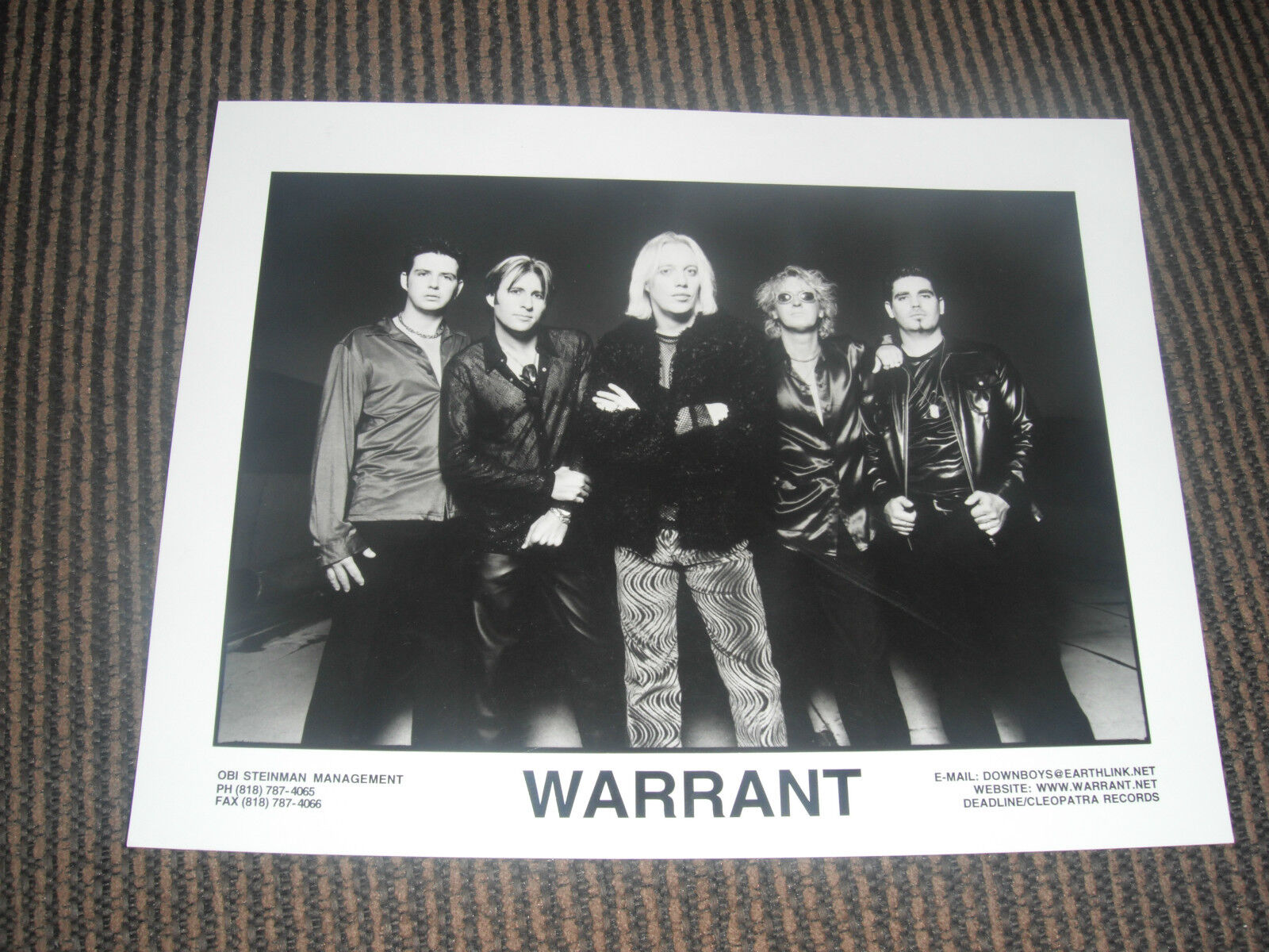 Warrant Group Band 80s Glam Rock 8x10 B&W Publicity Photo Poster painting Promo