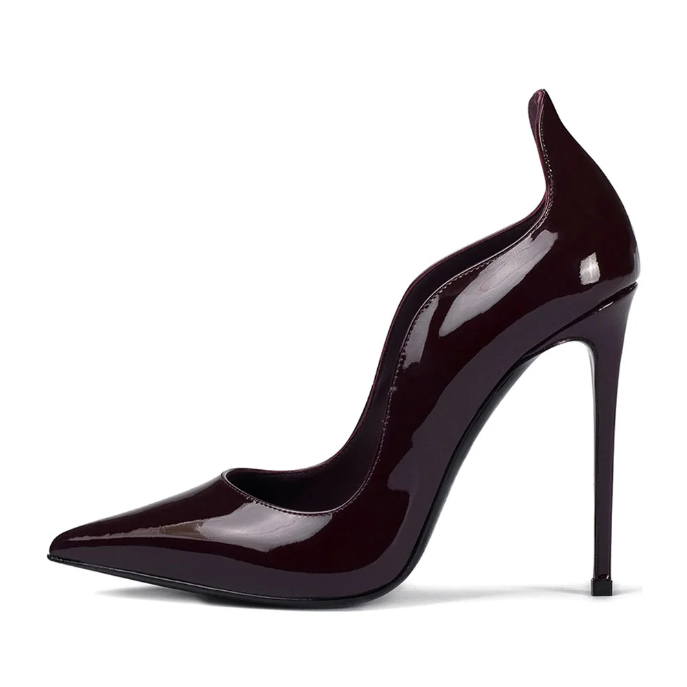 Women's Pointed Toe Wave Edge Dark Purple Slip On Pumps Heels