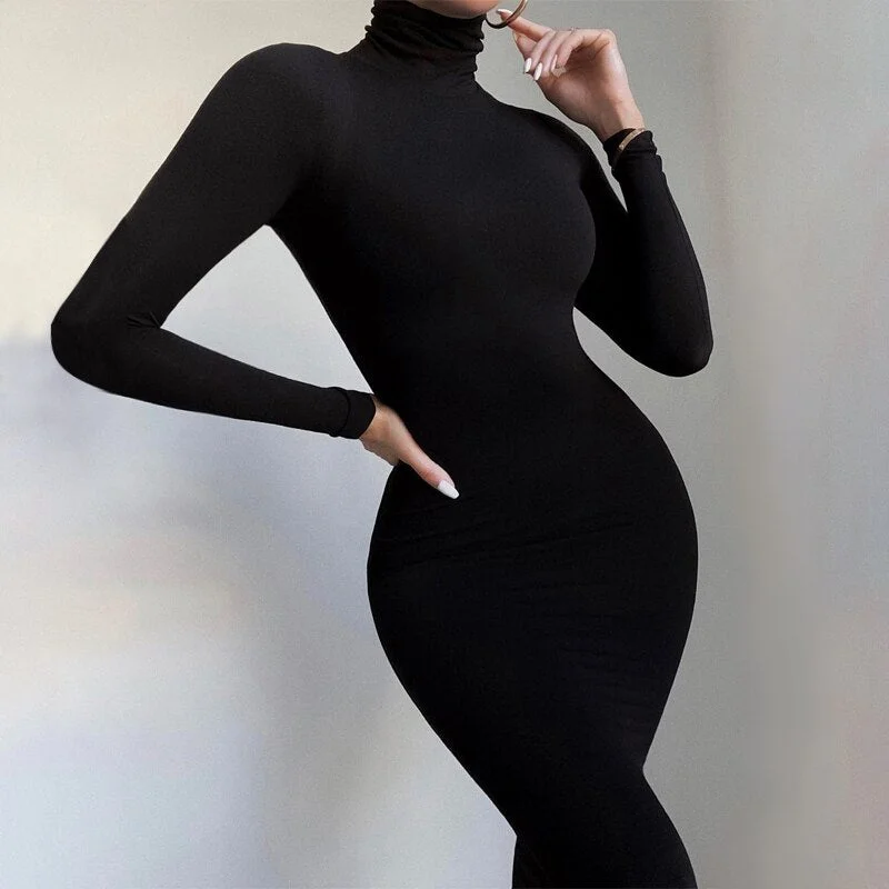 Hawthaw Women Autumn Winter Long Sleeve Bodycon Soild Color Turtleneck Jumpsuit Romper Playsuit 2020 Famale Clothing Streetwear