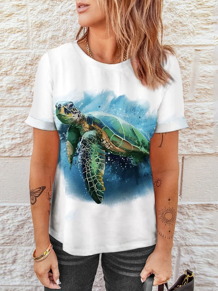 Women's Sea Turtle Print Casual Tee