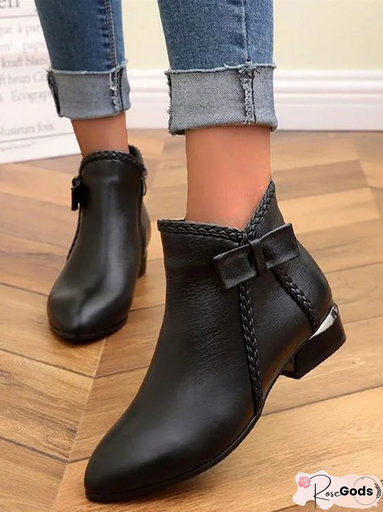 Pointed Toe Side Zip Block Heel Martin Boots Ankle Boots