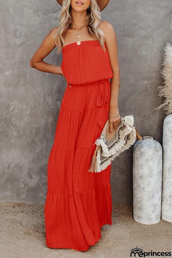 Bandeau Solid Color Maxi Dress