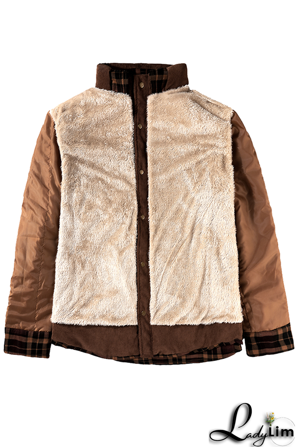 Dark Green Casual Plaid Split Joint Buckle Turndown Collar Outerwear