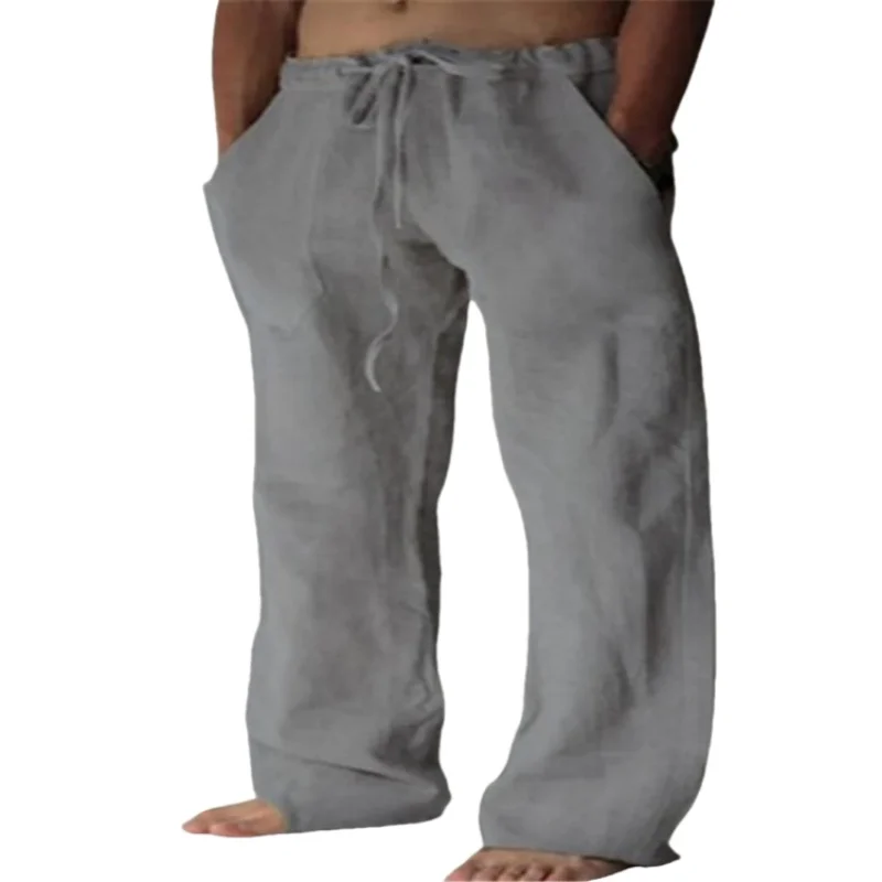 Bonusbad Men Fashion Loose Trousers Casual Cotton Linen Pants Breathable Gym Joggers Man Soild Wide Pants Running Sweatpants Man Clothes