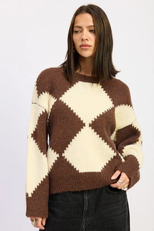 TWO TONE ARGYLE OVERSIZED SWEATER