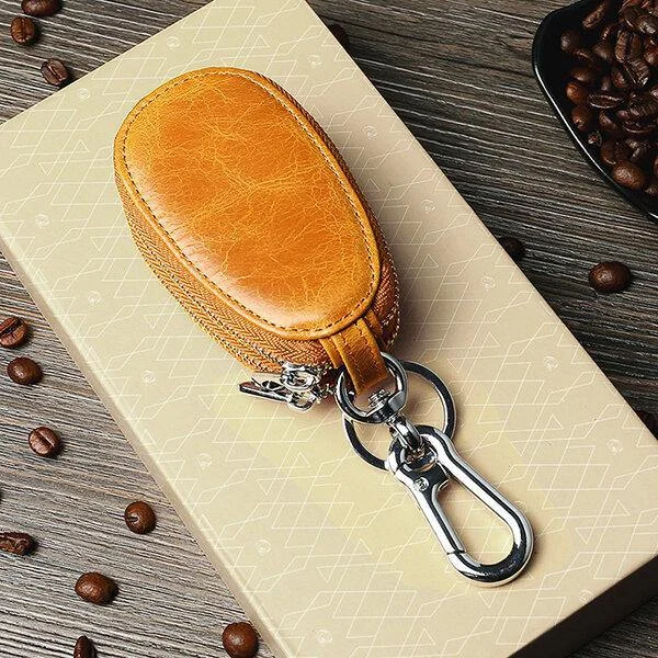 Men Genuine Leather Minimalist Wallet Double Zipper Car Key Case Key holder