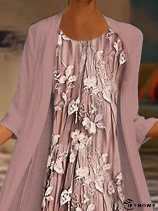 Two Piece Dress Set Casual Dress Chiffon Dress Outdoor Daily Fashion Casual Print Maxi Dress Crew Neck 3/4 Length Sleeve Floral Loose Fit Pink Blue Summer Spring S M L XL XXL for Women | IFYHOME