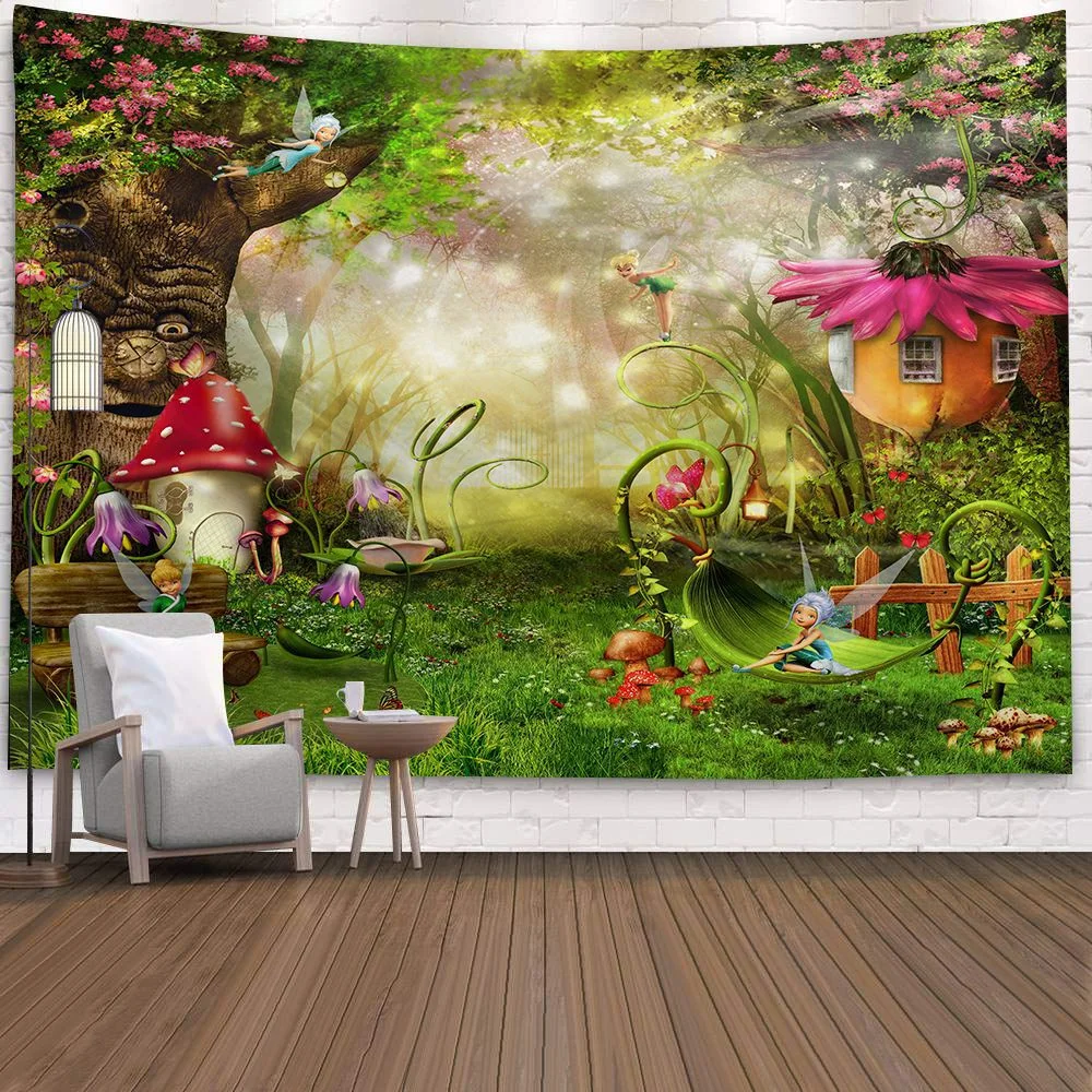 Hippy Psychedelic Dreamlike Mushroom Tapestry Home Bedroom Abstract Trippy Fairy Tale Wall Hanging Tapestry Decor Beach Towel