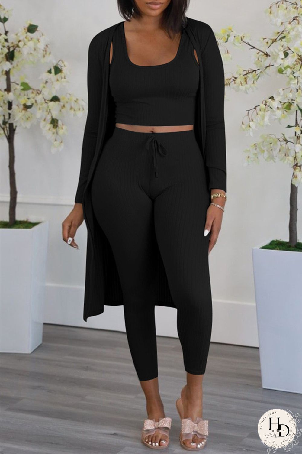 Burgundy Fashion Casual Solid Cardigan Vests Pants U Neck Long Sleeve Three-piece Set