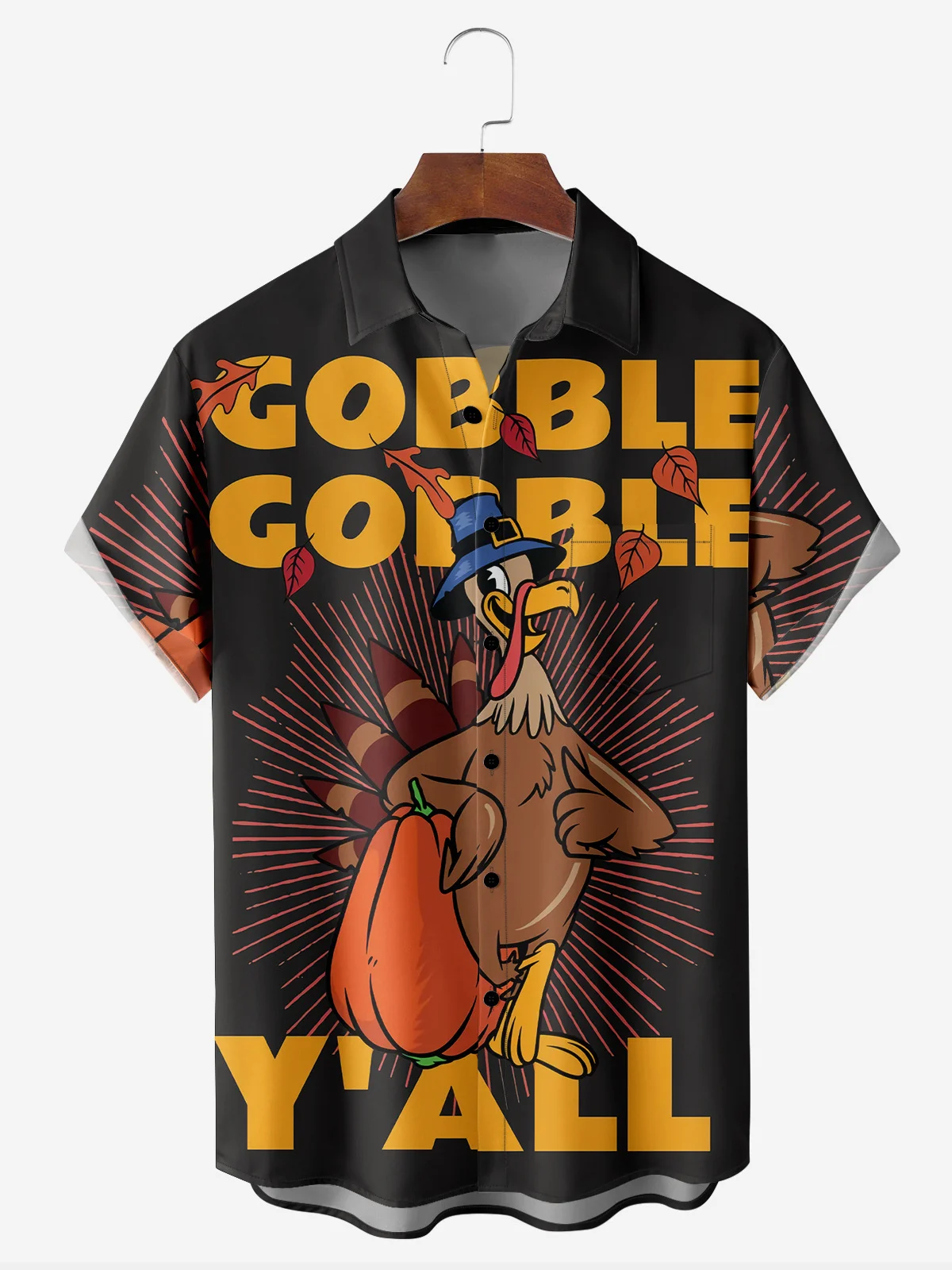 Thanksgiving Turkey Chest Pocket Short Sleeve Casual Shirt PLUSCLOTHESMAN