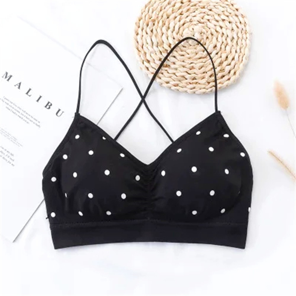 Fairfairfair Women Sexy Top Bra Backless Push Up Sports Bralette Polka Dot Print V Neck Brassiere Seamless Ladies Underwear Gym Cropped Tank