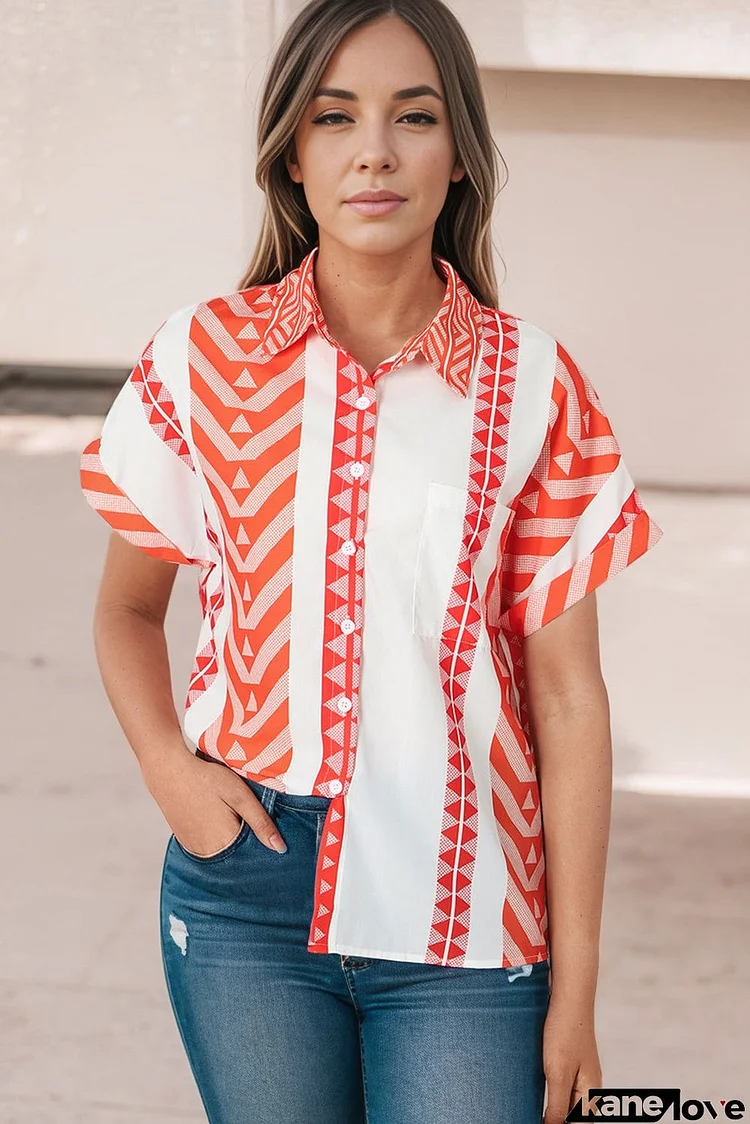 Printed Short Sleeve Collared Shirt