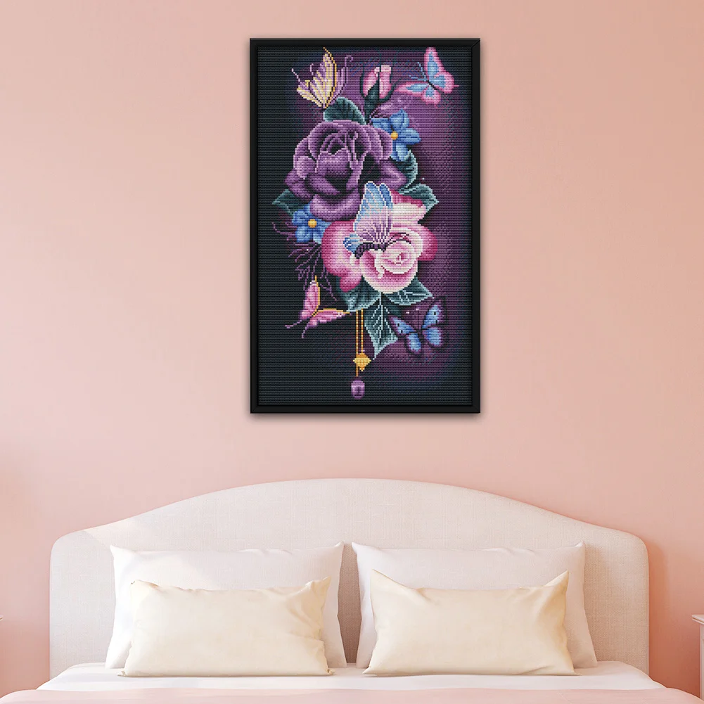 DIY Stamped Cross Stitch 11CT Embroidery 36*56cm - Rose Butterfly