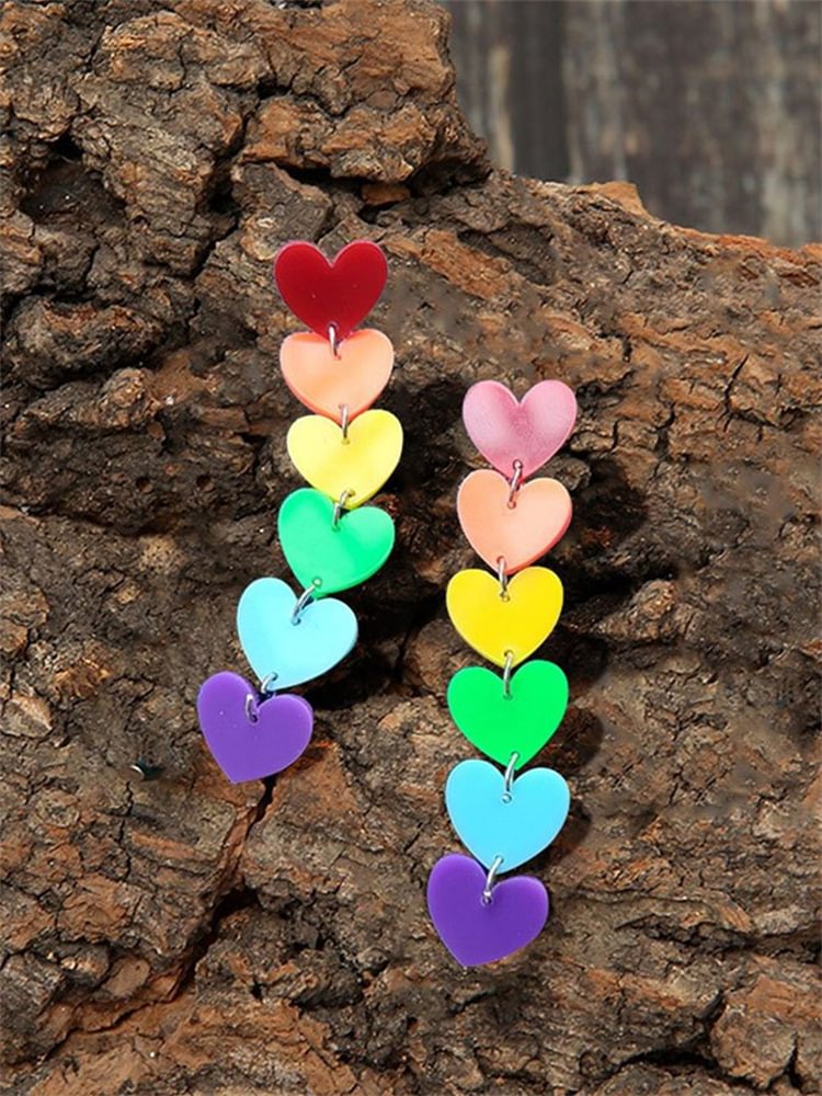 Rainbow Hearts Long Earrings