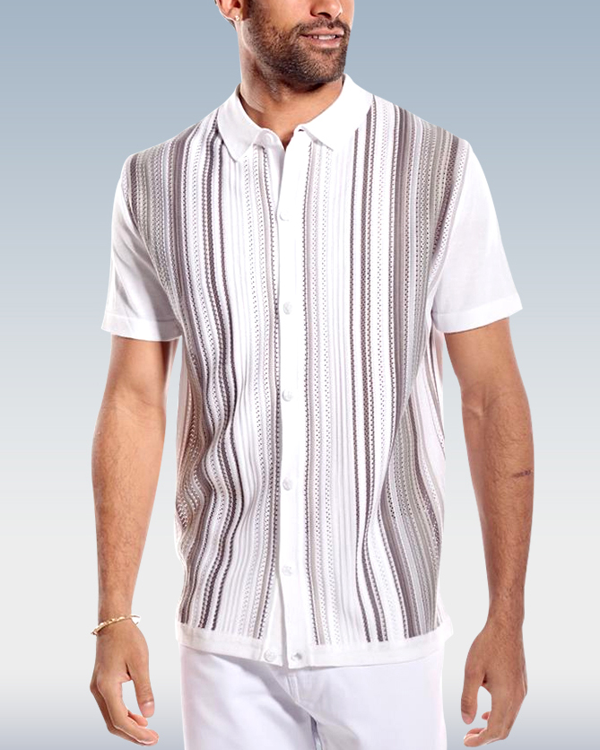 White Knit Walking Suit Short Sleeve Set 003