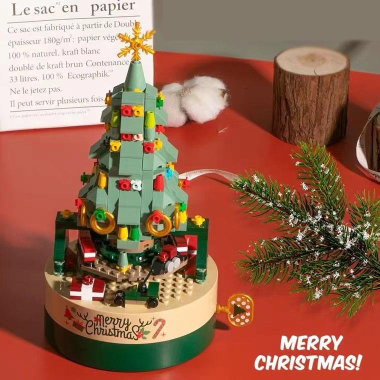 （Christmas Series/New Year Gift/Birthday Gift）Christmas Tree Gift Building Blocks Music Box Assembled Educational Toys