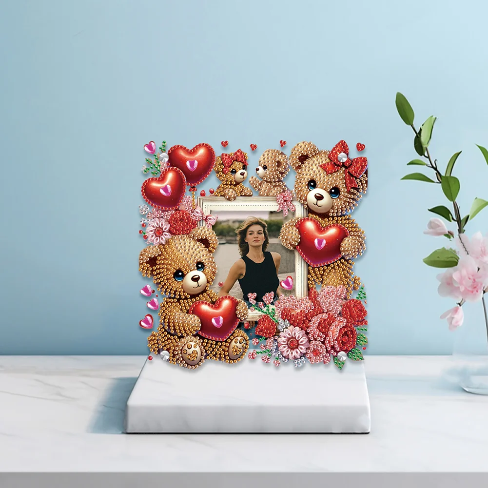 5D DIY Heart Bear Acrylic Special Shape Rhinestone Tabletop Photo Frame Kit