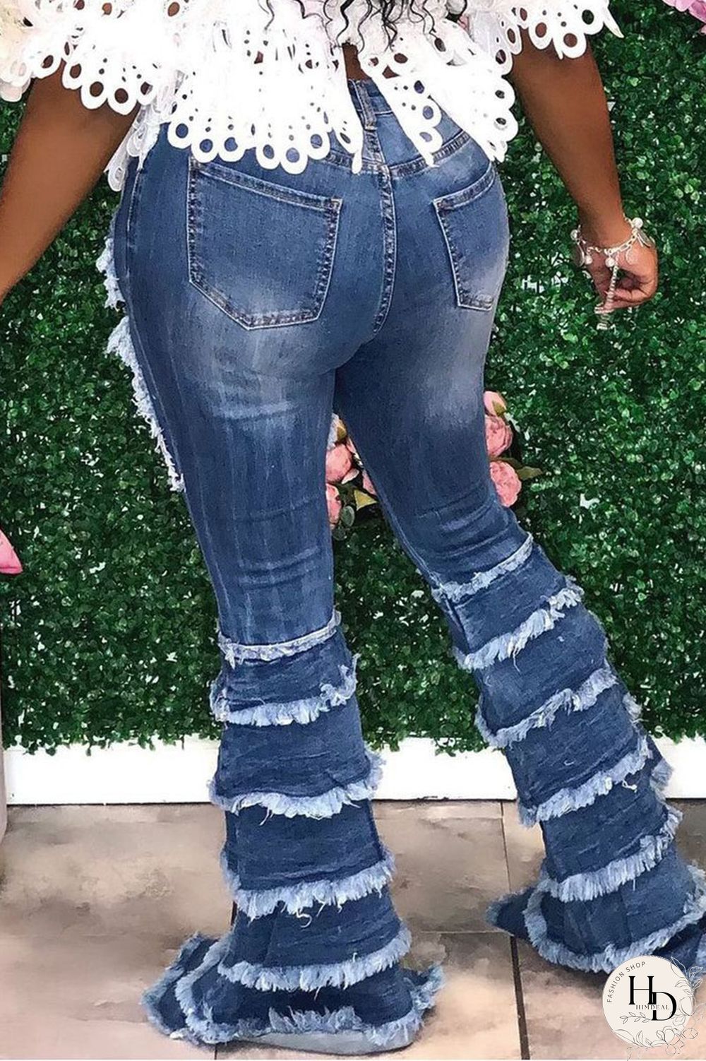 Dark Blue Sexy Solid Ripped High Waist Regular Denim