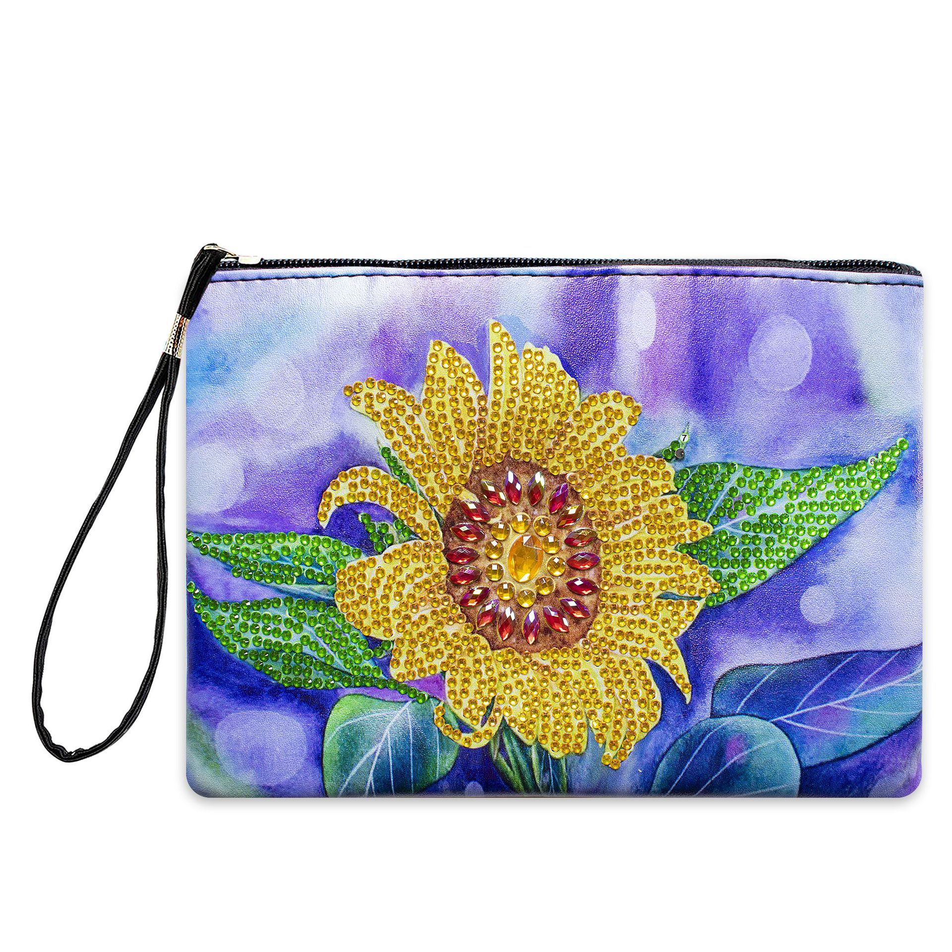 1 piece 5D DIY diamond painted handbag makeup bag, sunflower style handmade diamond art craft bag