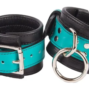 pornhint Pornhint Wrist Cuffs, Premium Quality Turquoise Genuine Leather Handcuffs, BDSM Gear Restraints