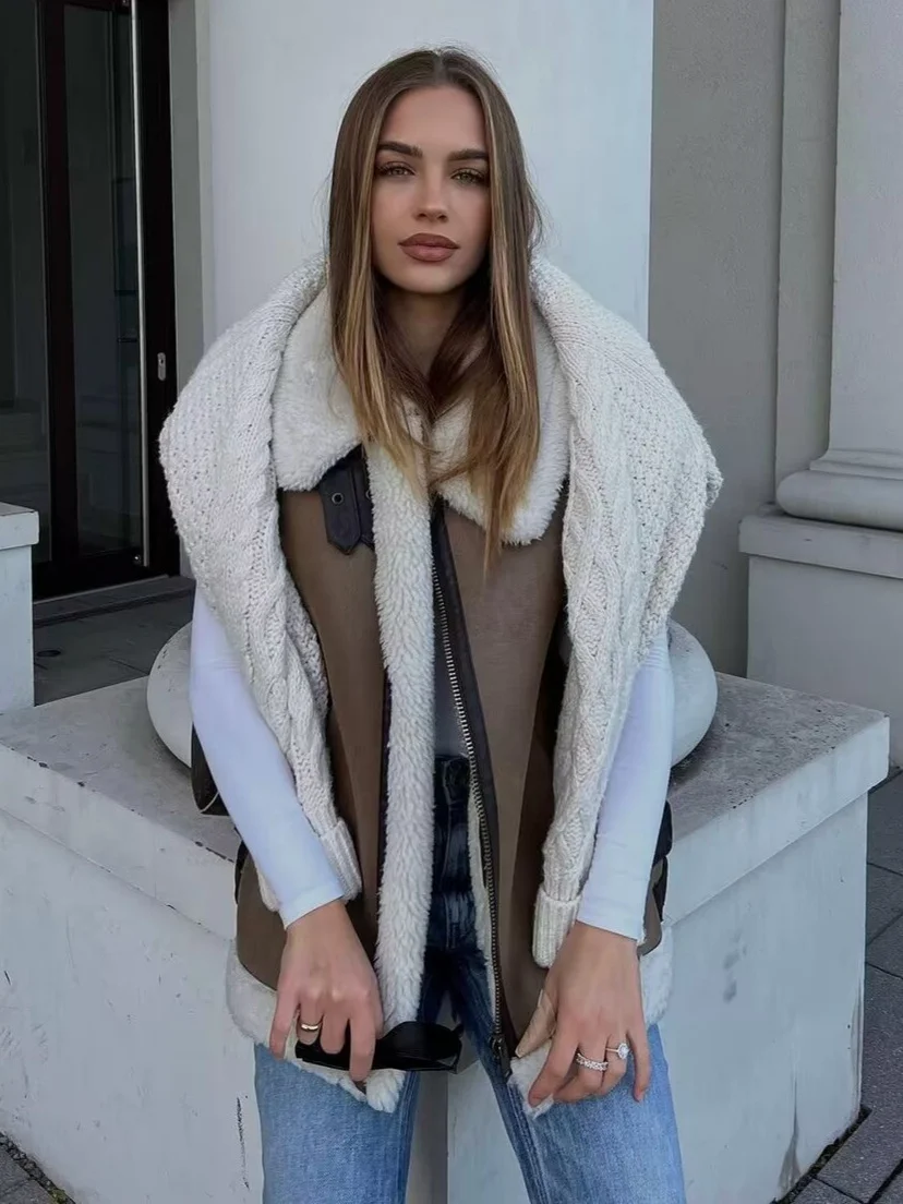 Nigikala Nigikala New Women's Fur All-In-One Velvet Splicing Cotton Vest Vest Vest Coat Women's Top A19588