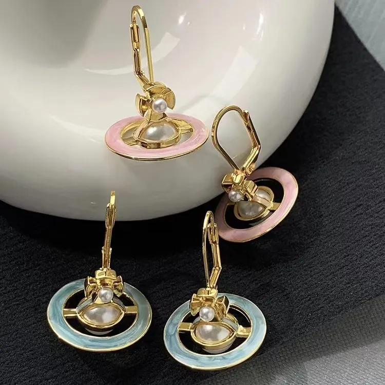 Vivienne Westwood Enamel Saturn Pearl Earrings