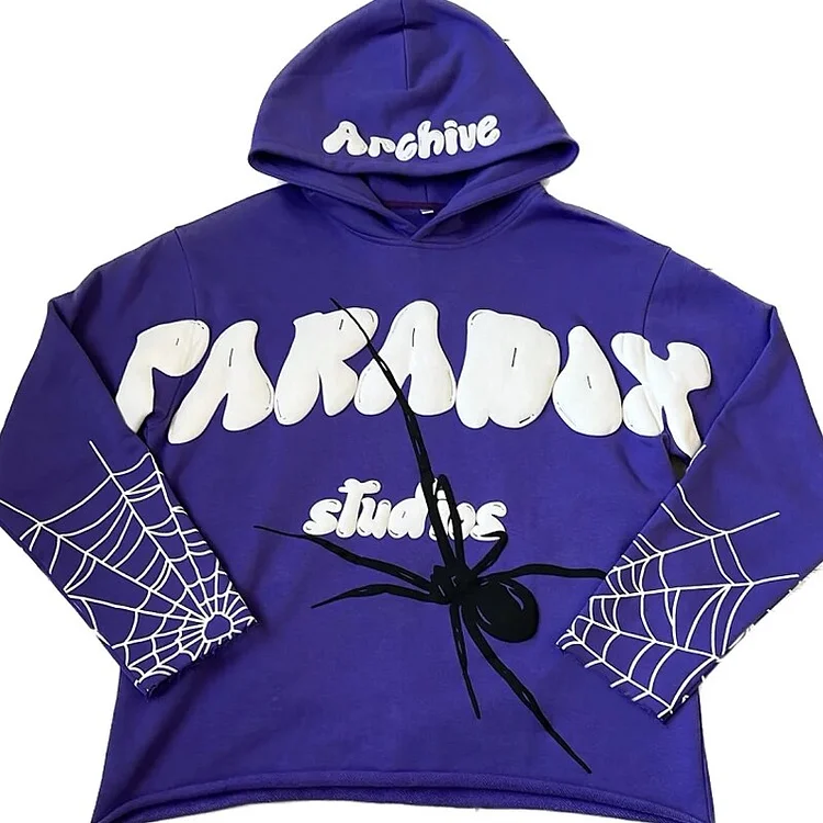 Goth Hoodie Spider Web Print Streetwear Y2k Punk Sweatshirt Hoodie-VESSFUL