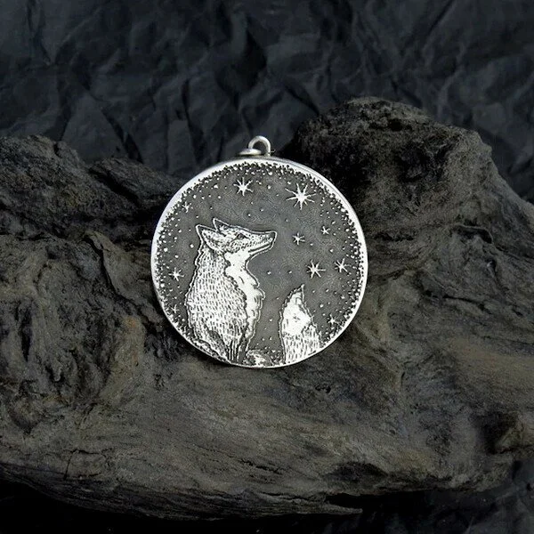 Starry Sky Fox Stamp Pendant Silver Necklace