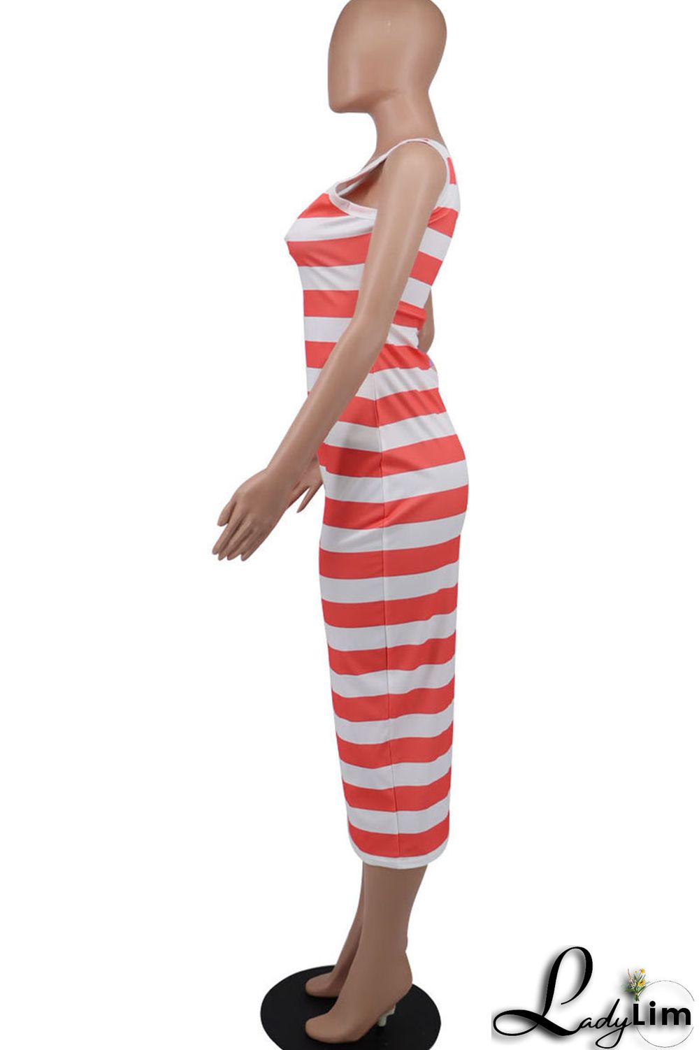 Blue Casual Striped Print Patchwork U Neck Pencil Skirt Dresses