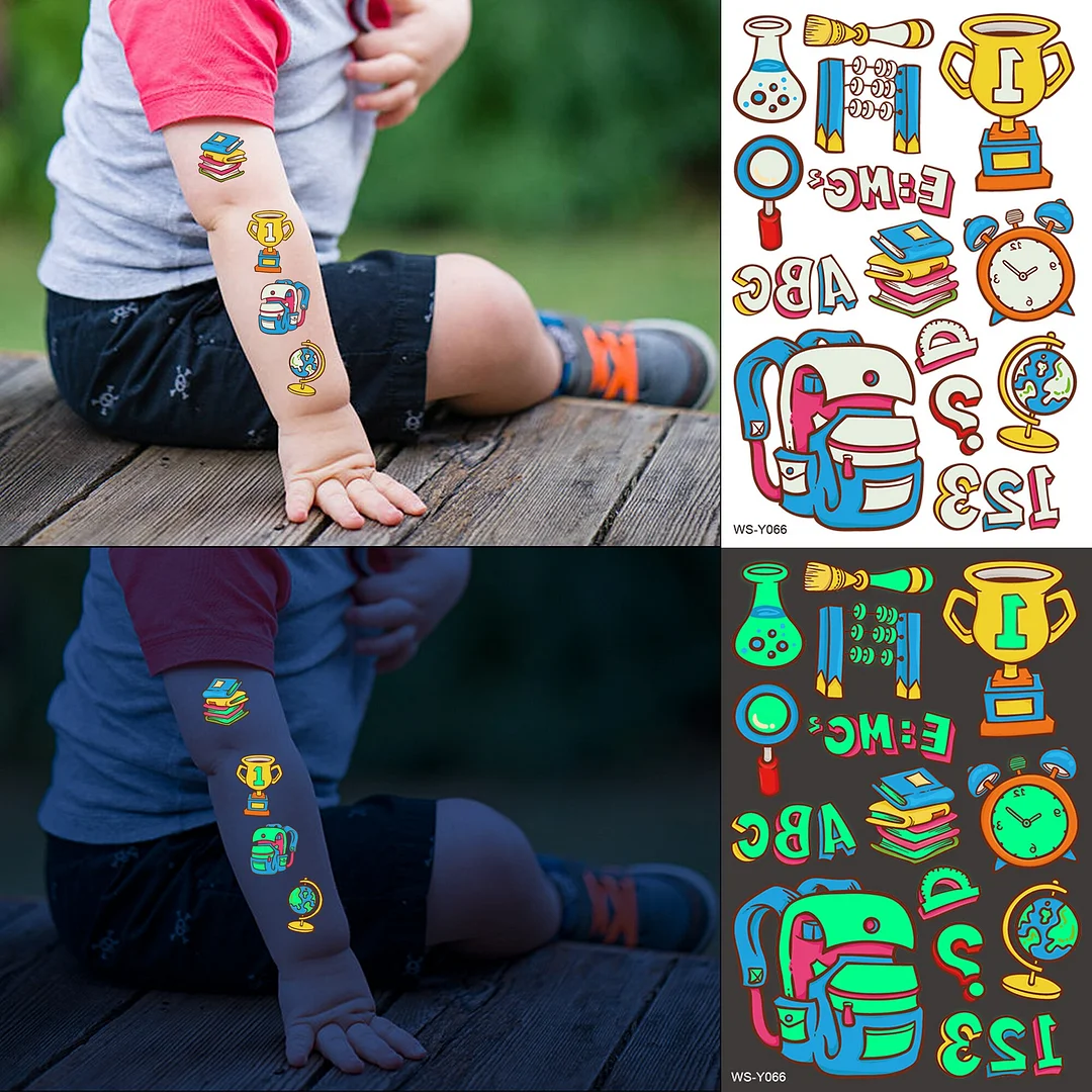 Sdrawing Glow In The Dark Temporary Tattoos For Kids Boys Kids Fake Luminous Tattoo Flash Animal Cartoon Party Favor Set Glowing Zoo