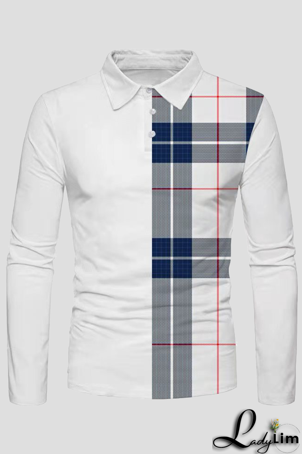 White Fashion Casual Plaid Split Joint Buckle POLO collar Tops