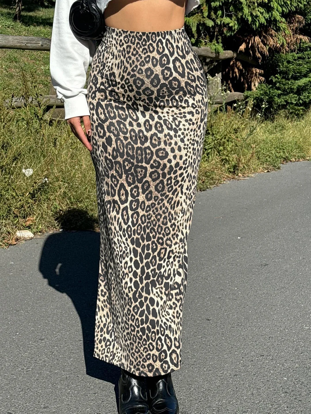Brownm Women's Clothing 2024 Autumn And Winter New Fashion Personality Trend With Leopard Print High-Rise Half-Dress